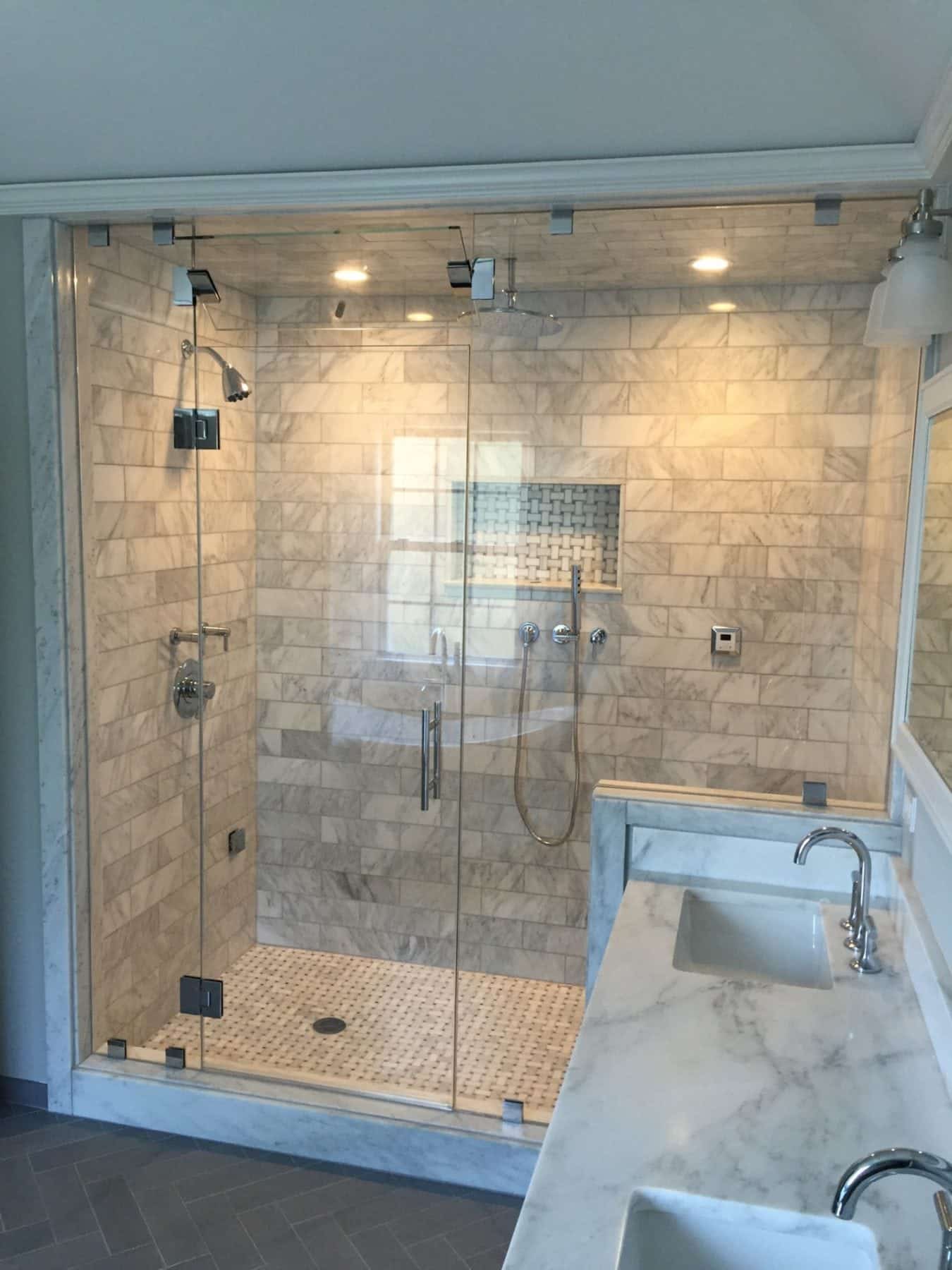 Frameless Shower Steam Enclosure With Transom Panel – Absolute Shower Doors