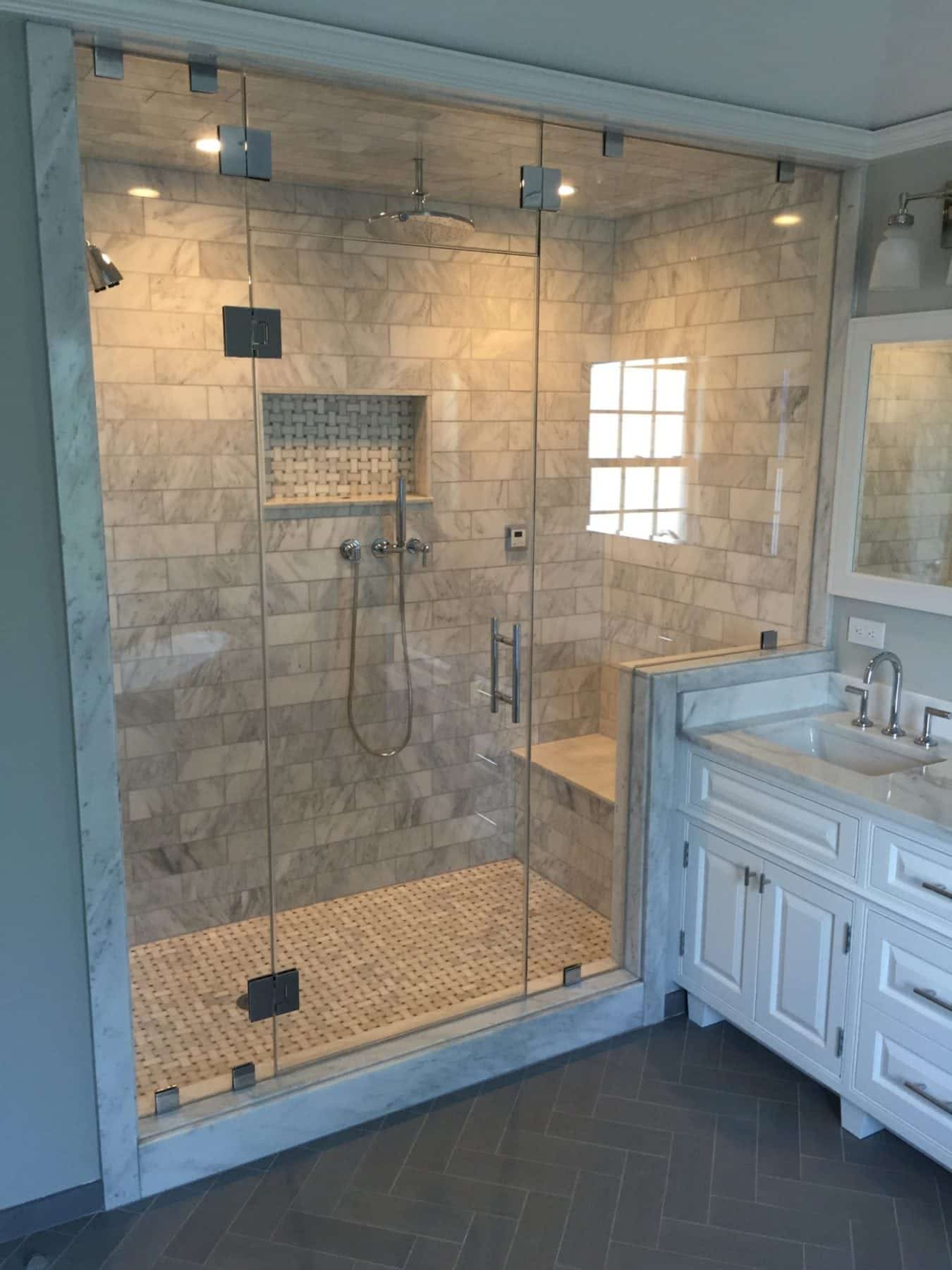 Frameless Shower Steam Enclosure With Transom Panel – Absolute Shower Doors