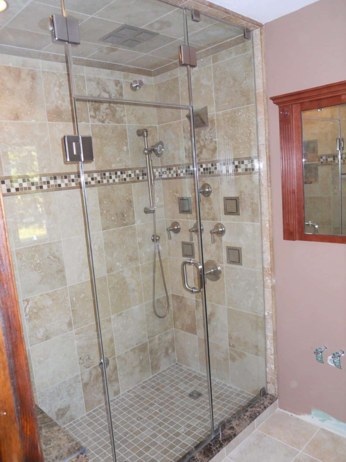 Frameless Shower Steam Enclosure With Transom Panel And Bench Seat 5 Absolute Shower Doors